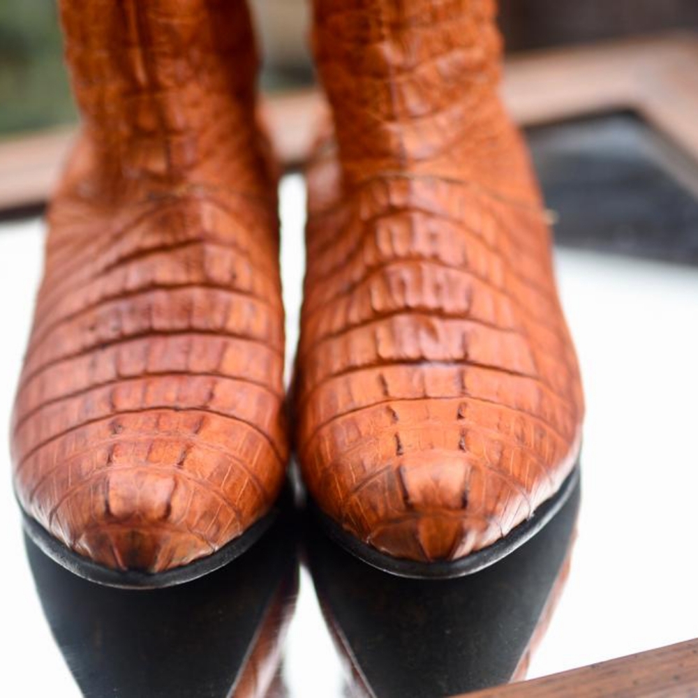 Men's Orange Croc-Texture Cowboy Boots - Picture 6 of 12